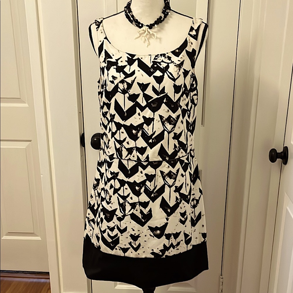 Jil Sander Cotton Poplin Sundress A-Line Black and White Inky Print 
Made Italy